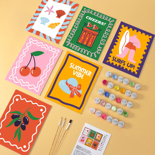 Summer Vibe wooden paint by numbers set of 6 mini boards