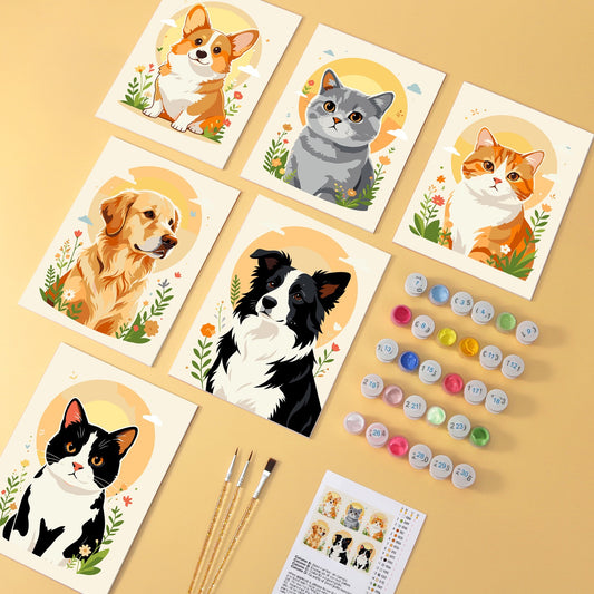 Sunny Pets wooden paint by numbers set of 6 mini boards