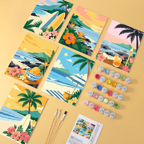 Sunset Surf wooden paint by numbers set of 6 mini boards