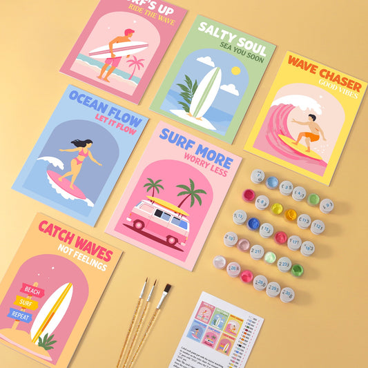 Surf Club wooden paint by numbers set of 6 mini boards