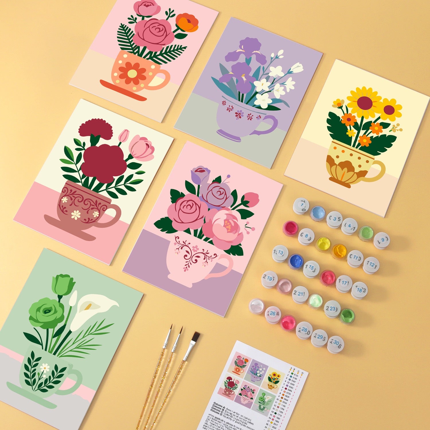 Teacup Gardens wooden paint by numbers set of 6 mini boards