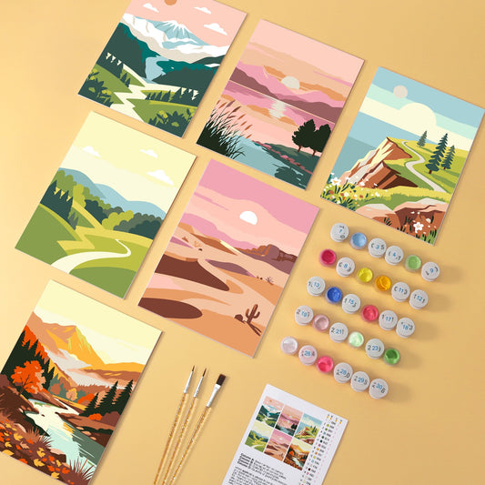 Wander Vistas wooden paint by numbers set of 6 mini boards