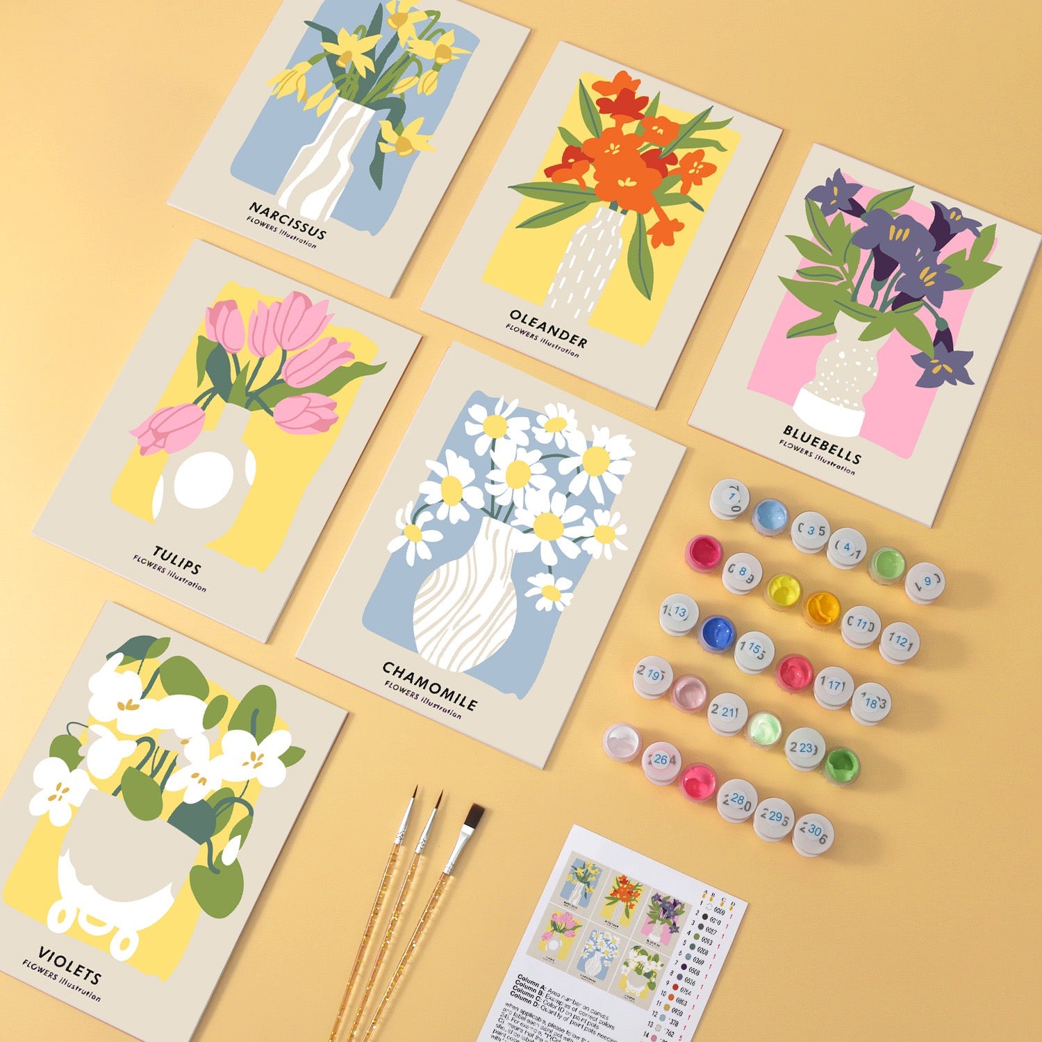 Wildflower Posters wooden paint by numbers set of 6 mini boards