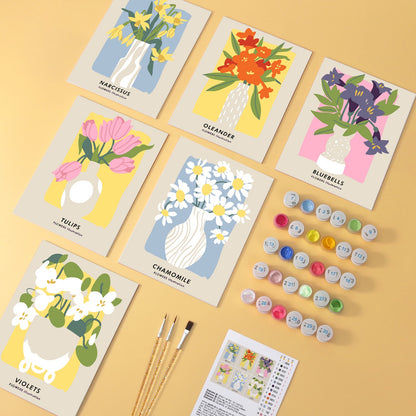 Wildflower Posters wooden paint by numbers set of 6 mini boards