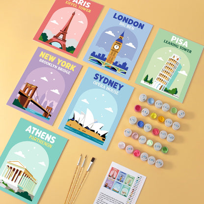 World Wonders wooden paint by numbers set of 6 mini boards